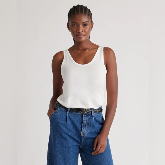 Quince Cotton Modal Double Scoop Neck Tank Top- L- White - Picture 1 of 6